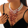 Gothic Imitation Pearl Crystal Tassel Necklace Geometric Style