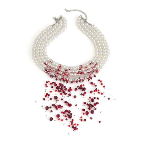 Gothic Imitation Pearl Crystal Tassel Necklace Geometric Style