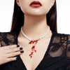 Gothic Imitation Pearl Velvet Crystal Geometric Tassel Ball Chain Necklace With Electroplating For Women