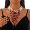 Gothic Imitation Pearl Velvet Crystal Geometric Tassel Ball Chain Necklace With Electroplating For Women