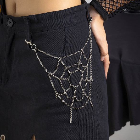 Gothic Iron Spider Web Tassel Pants Chain With Pendant And Lobster Clasp Waist Chain