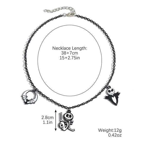 Gothic Jewelry Halloween Bat Ghost Skull Pumpkin Spider Pendant Necklace Zinc Alloy Electroplating
