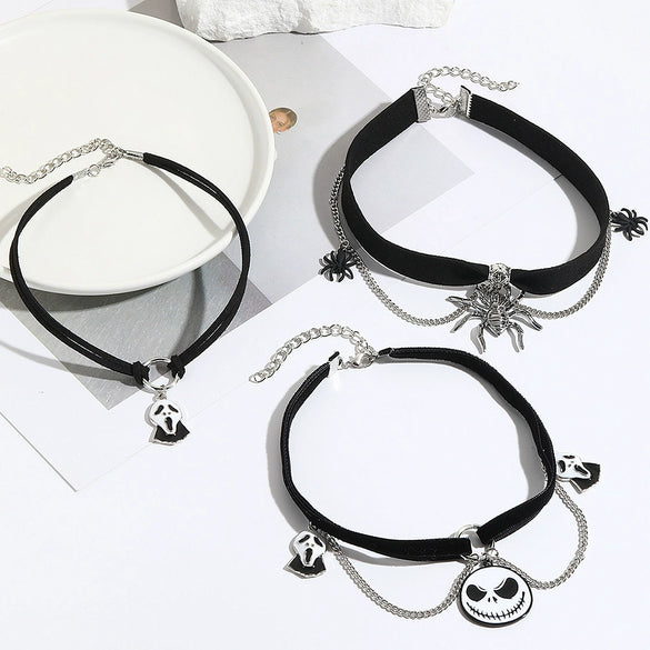 Gothic Jewelry Halloween Bat Ghost Skull Pumpkin Spider Pendant Necklace Zinc Alloy Electroplating