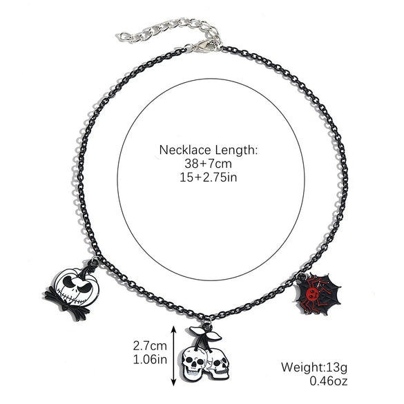 Gothic Jewelry Halloween Bat Ghost Skull Pumpkin Spider Pendant Necklace Zinc Alloy Electroplating