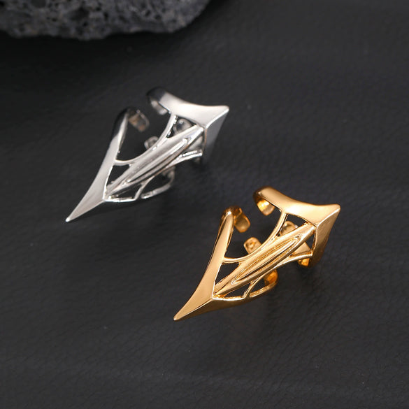 Gothic Punk Design Advanced Joint Ring Alloy Geometric Electroplated Unisex Retro Adjustable Opening Ring