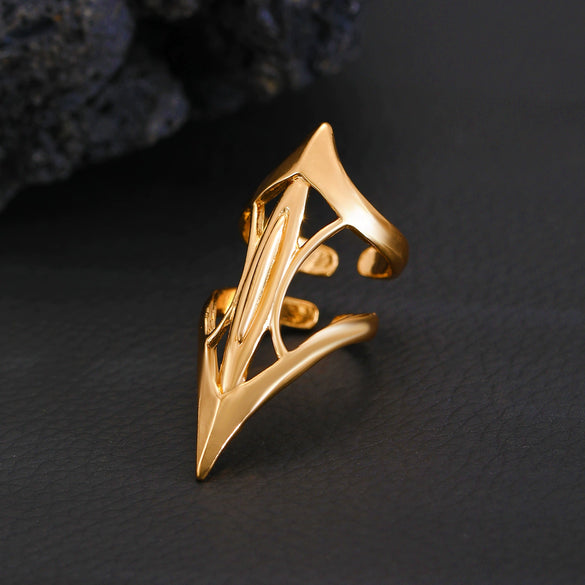 Gothic Punk Design Advanced Joint Ring Alloy Geometric Electroplated Unisex Retro Adjustable Opening Ring