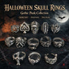 Gothic Punk Skull Ring Set Polished Electroplated Alloy Geometric Open Rings For Women And Men