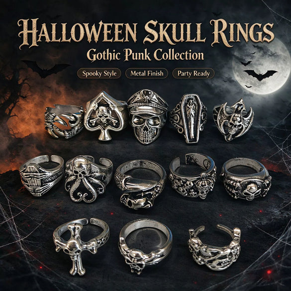 Gothic Punk Skull Ring Set Polished Electroplated Alloy Geometric Open Rings For Women And Men