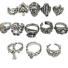 Gothic Punk Skull Ring Set Polished Electroplated Alloy Geometric Open Rings For Women And Men