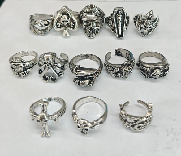 Gothic Punk Skull Ring Set Polished Electroplated Alloy Geometric Open Rings For Women And Men
