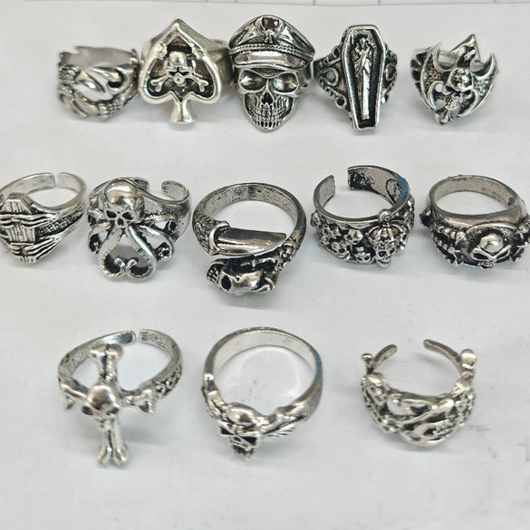 Gothic Punk Skull Ring Set Polished Electroplated Alloy Geometric Open Rings For Women And Men
