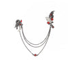 Gothic Rhinestone Rose Feather Tassel Chain Brooch Pin Alloy Floral Pendant With Distressed Finish For Women