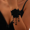 Gothic Style Dark Black Lace Handmade Chain Artificial Crystal Rose Flower Tassel Choker Necklace