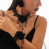 Gothic Style Dark Black Lace Handmade Chain Artificial Crystal Rose Flower Tassel Choker Necklace