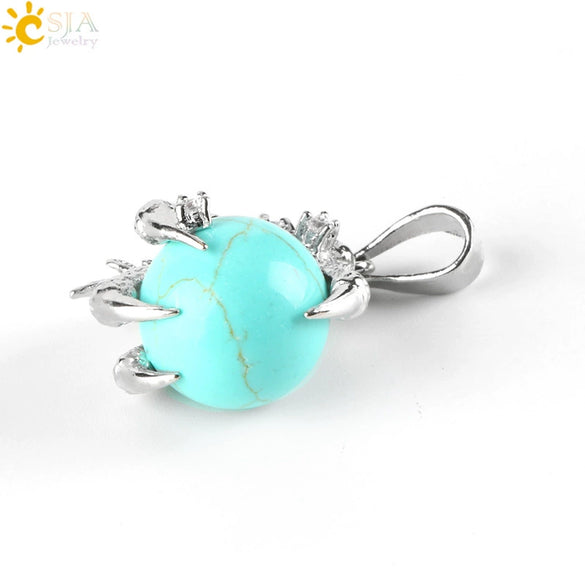 Gothic Style Dragon Claw Natural Stone Round Ball Crystal Pendant With Copper Accessories Minimalist Neutral Jewelry