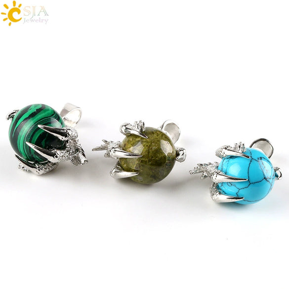 Gothic Style Dragon Claw Natural Stone Round Ball Crystal Pendant With Copper Accessories Minimalist Neutral Jewelry