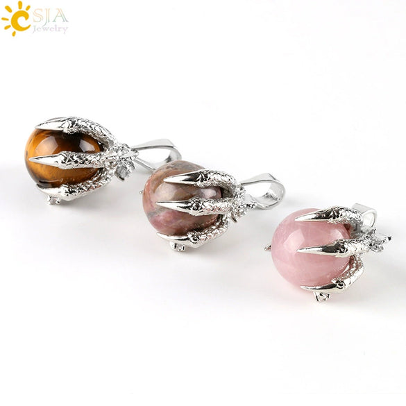 Gothic Style Dragon Claw Natural Stone Round Ball Crystal Pendant With Copper Accessories Minimalist Neutral Jewelry