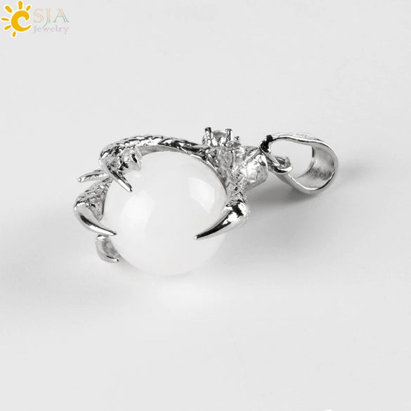 Gothic Style Dragon Claw Natural Stone Round Ball Crystal Pendant With Copper Accessories Minimalist Neutral Jewelry
