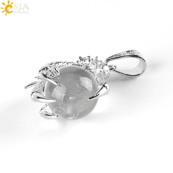 Gothic Style Dragon Claw Natural Stone Round Ball Crystal Pendant With Copper Accessories Minimalist Neutral Jewelry