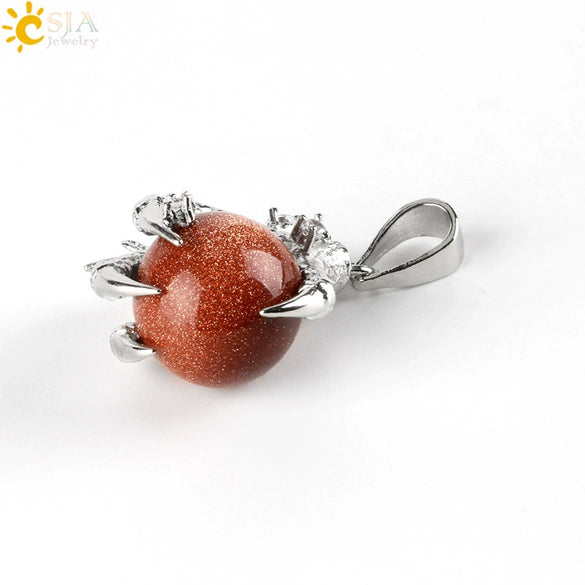 Gothic Style Dragon Claw Natural Stone Round Ball Crystal Pendant With Copper Accessories Minimalist Neutral Jewelry