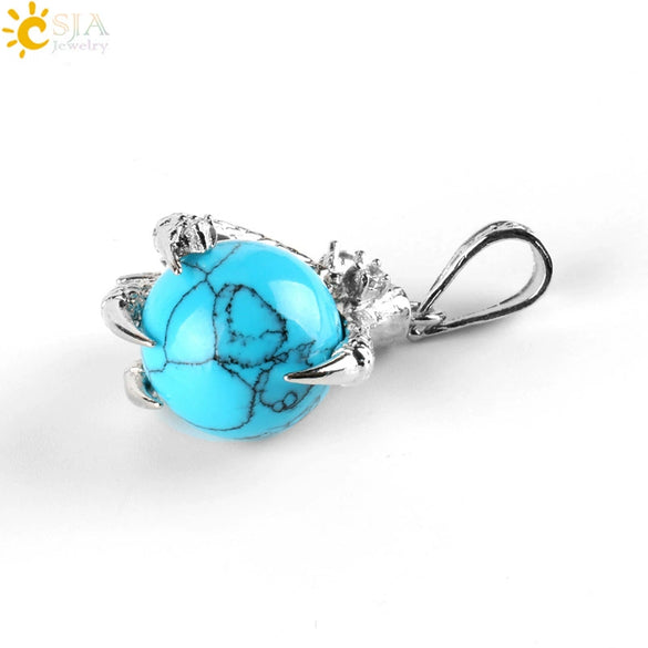 Gothic Style Dragon Claw Natural Stone Round Ball Crystal Pendant With Copper Accessories Minimalist Neutral Jewelry