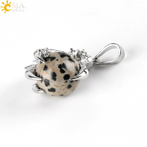 Gothic Style Dragon Claw Natural Stone Round Ball Crystal Pendant With Copper Accessories Minimalist Neutral Jewelry