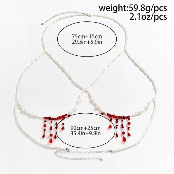 Gothic Style Imitation Pearl Waist Chain With Blood Drops Tassel For Female