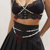 Gothic Style Imitation Pearl Waist Chain With Blood Drops Tassel For Female