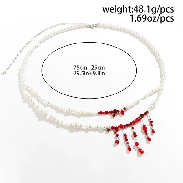 Gothic Style Imitation Pearl Waist Chain With Blood Drops Tassel For Female