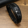 Gothic Style Magnetic Buckle Handwoven Leather Men's Bracelet With Geometric Pattern And Crack Gold Word