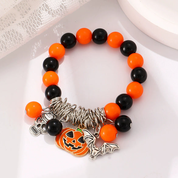 Gothic Style Pumpkin Skull Necklace And Bat Beaded Bracelet For Women Alloy Jewelry With Cartoon And Geometric Animal Patterns Electroplated