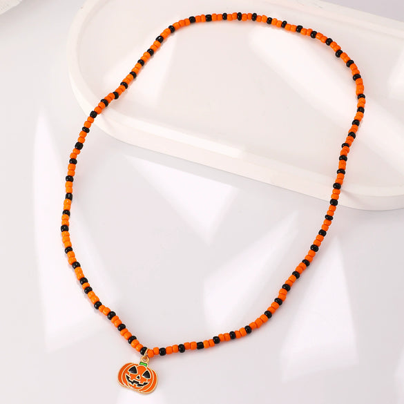Gothic Style Pumpkin Skull Necklace And Bat Beaded Bracelet For Women Alloy Jewelry With Cartoon And Geometric Animal Patterns Electroplated