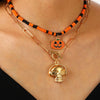 Gothic Style Pumpkin Skull Necklace And Bat Beaded Bracelet For Women Alloy Jewelry With Cartoon And Geometric Animal Patterns Electroplated