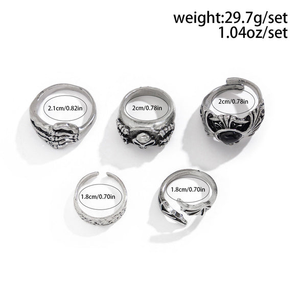 Gothic Style Skull Gemstone Alloy Ring And Bracelet Set For Men With Electroplating