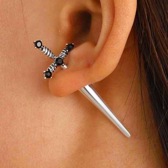 Gothic Sword Women's Alloy Ear Studs With Geometric Pattern And Electroplating Treatment