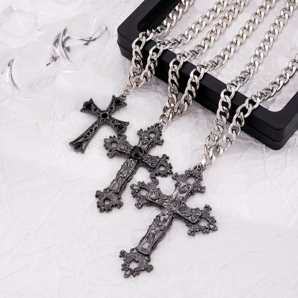 Gothic Vintage Punk Hiphop Cross Necklace For Unisex Alloy Material With Electroplating Treatment Geometric Pattern