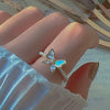 Gradient Artificial Blue Crystal Butterfly Ring And Super Fairy Princess Style Bracelet In Glass And Glaze With Animal Pattern And Crystal Treatment Process