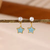 Gradient Oil Drop Star Earrings With Rhinestone Pendants Blue And Pink Elegant Women's Stainless Steel Stud Earrings