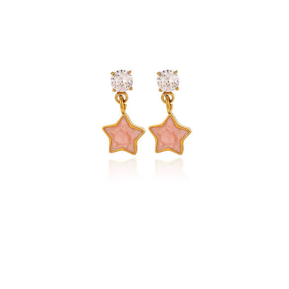 Gradient Oil Drop Star Earrings With Rhinestone Pendants Blue And Pink Elegant Women's Stainless Steel Stud Earrings