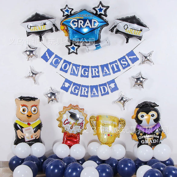 Graduation Party Balloon Decoration Set With Black And Gold Aluminum Foil Balloons And Flags For School Classrooms Kindergartens And Teacher Appreciation Events