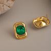 Green Crystal Glass Geometric Earrings For Women Stainless Steel Pvd Gold Plated Minimalist Everyday Jewelry
