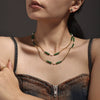Green Dongling Stone And Stainless Steel Bamboo Necklace With Electroplating For Women Light Luxury Style Geometric Design