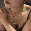 Green Dongling Stone And Stainless Steel Bamboo Necklace With Electroplating For Women Light Luxury Style Geometric Design