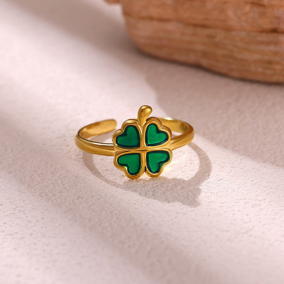 Green Leaf And Butterfly Ring With Dripping Oil Finish Simple Botanical Open Finger Ring For Women Wholesale