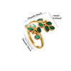 Green Leaf And Butterfly Ring With Dripping Oil Finish Simple Botanical Open Finger Ring For Women Wholesale