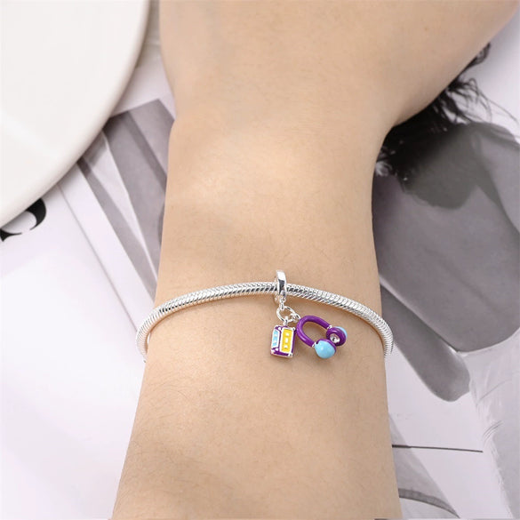 Guitar Headphone Charm Beads Jewelry Accessories Silverplated Copper Dripping Oil Style Compatible With Pandora Bracelets