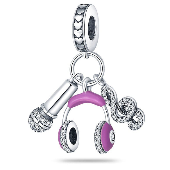 Guitar Headphone Charm Beads Jewelry Accessories Silverplated Copper Dripping Oil Style Compatible With Pandora Bracelets