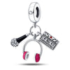 Guitar Headphone Charm Beads Jewelry Accessories Silverplated Copper Dripping Oil Style Compatible With Pandora Bracelets