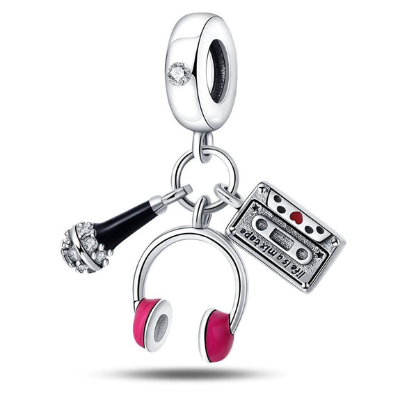 Guitar Headphone Charm Beads Jewelry Accessories Silverplated Copper Dripping Oil Style Compatible With Pandora Bracelets