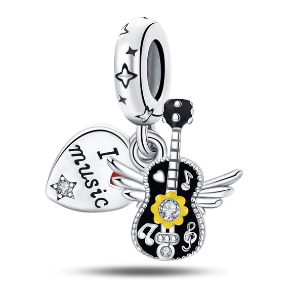 Guitar Headphone Charm Beads Jewelry Accessories Silverplated Copper Dripping Oil Style Compatible With Pandora Bracelets